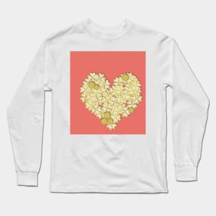 Gold clover heart on living coral Long Sleeve T-Shirt